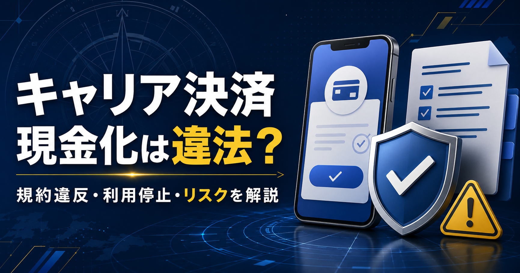 キャリア決済現金化は違法？規約違反・利用停止・リスクを解説するイメージ